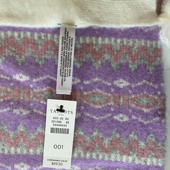 😊TALBOTS Womens Classic Norwegian Pattern Knit Scarf Purple White Gray Pink NWT - Picture 2 of 7